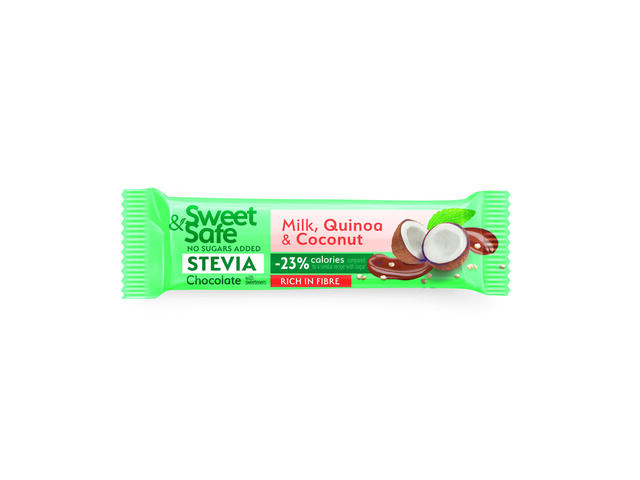 Sweet and Safe Ciocolata lapte cu cocos si quinoa ind Stevia 25g