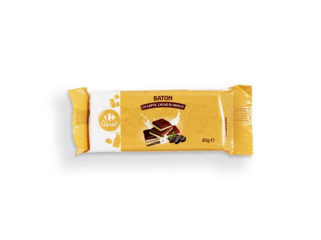Baton cu lapte, cacao si vanilie Carrefour Classic, 80g