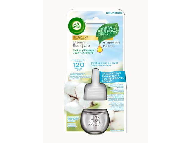 Rezerva odorizant electric de camera Air Wick Light & Fresh, Bumbac si Aer Proaspat, 19ML