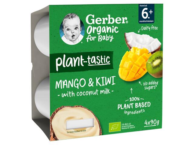 Gerber Bio Mango, Kiwi Si Cocos, Iaurt Vegetal Pentru Bebelusi, De La 6 Luni, 90G (Pachet De 4)