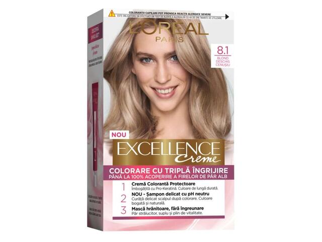 L Oreal Paris Excellence Vopsea de par permanenta, 8.1 Blond Deschis Cenusiu, 182 ml