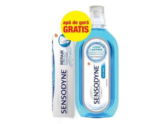 Pachet pasta de dinti Sensodyne Repair & Protect 75ML& apa de gura Sensodyne Cool Mint 500ML