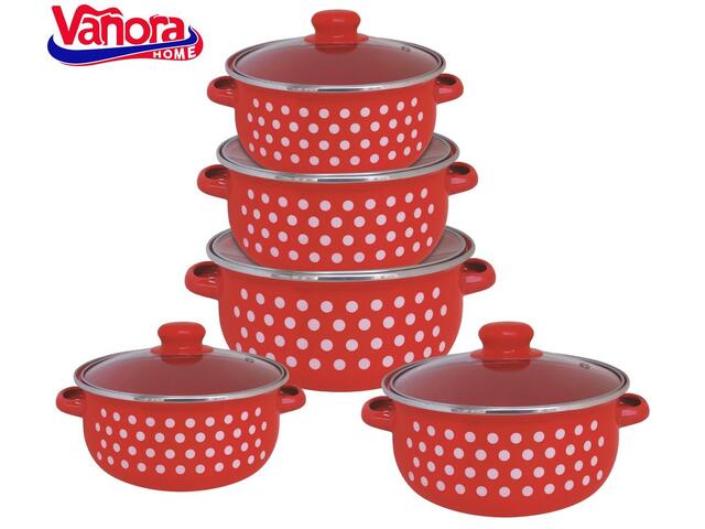 Set pentru gatit Vanora Home Aria, 10 piese, email/sticla, Rosu/Alb