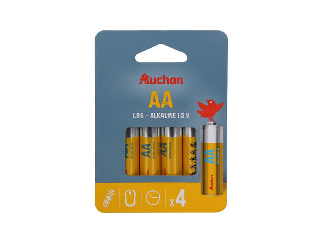 Baterii alcaline AA LR06 Auchan, 4 bucati