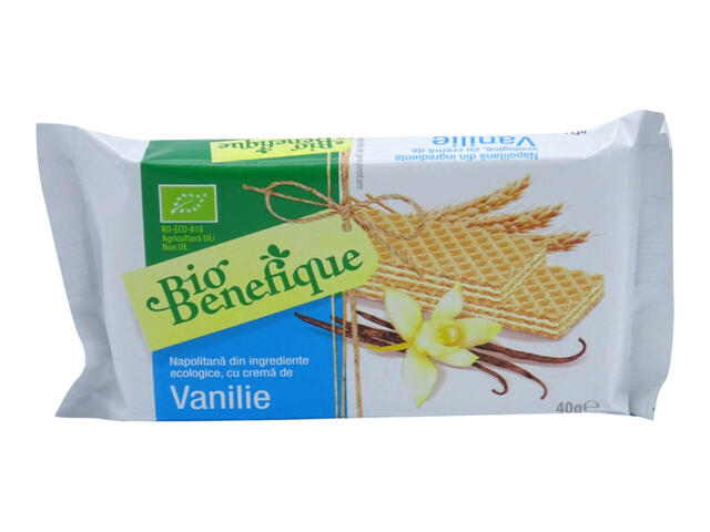 BioBenefique Napolitane cu crema de vanilie bio 40g