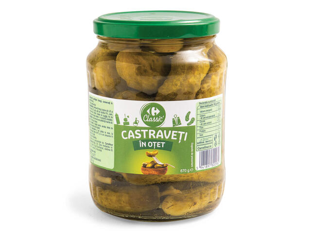 Castraveti intregi, conservati in otet (3-6 cm) 670g Carrefour Classic