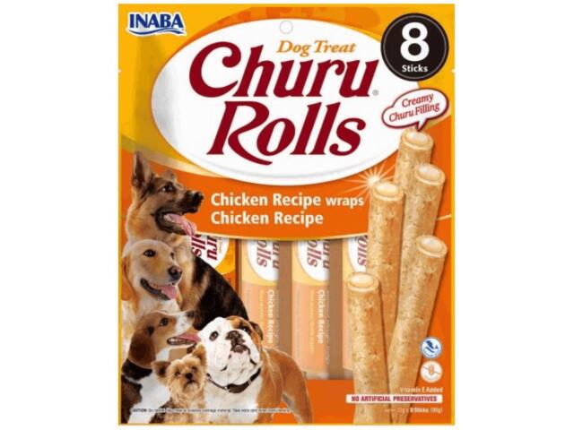 Recompense pentru caini Churu Rolls Dog Pui 8x12g