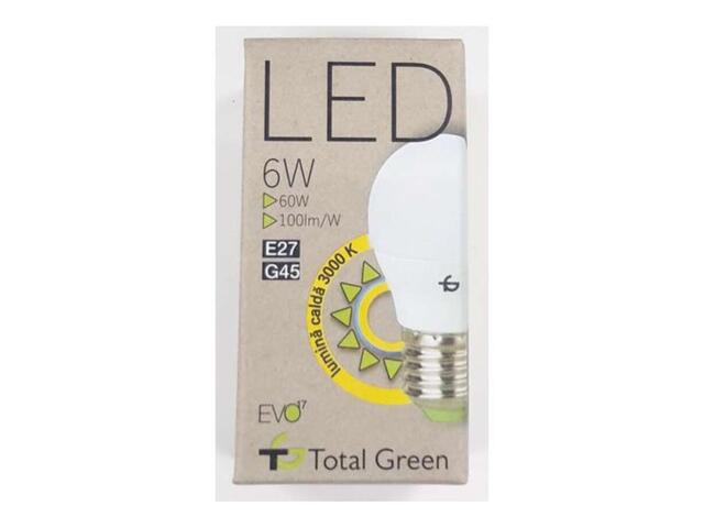 Bec LED EVO sferic G45 Total Green, 6W, soclu E27, 3000 K