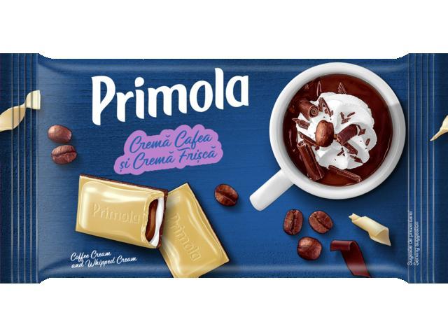 Ciocolata alba si amaruie cu umplutura de cafea si frisca Primola 94g