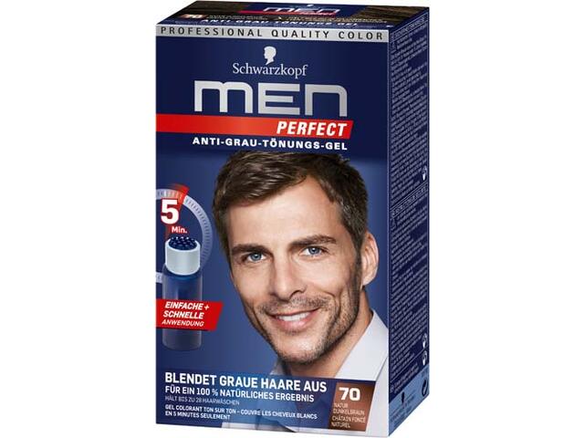 Gel colorant Schwarzkopf Men Perfect Anti-Grey 70, Castaniu inchis natural