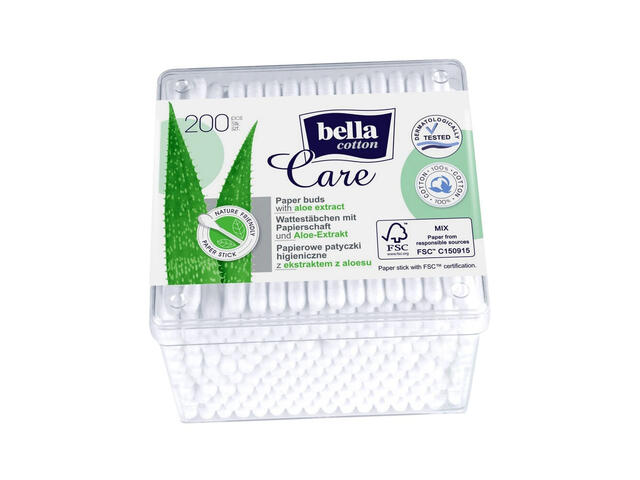 Betisoare de urechi din hartie cu aloe Bella Cotton, 200 bucati