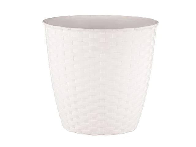 Ghiveci ratan Stefanplast, plastic, alb, 11 L, diametru 28.6 cm, 26 cm