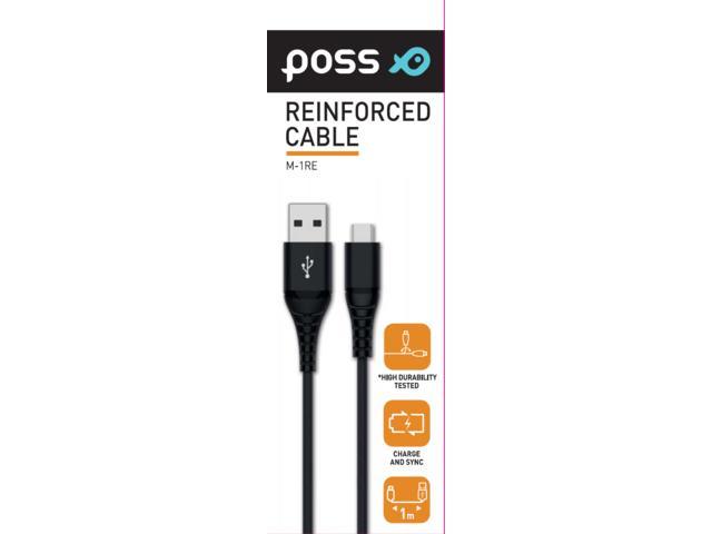 Cablu ranforsat Poss M-1RE, USB A & Micro USB, 1m lungime, Negru