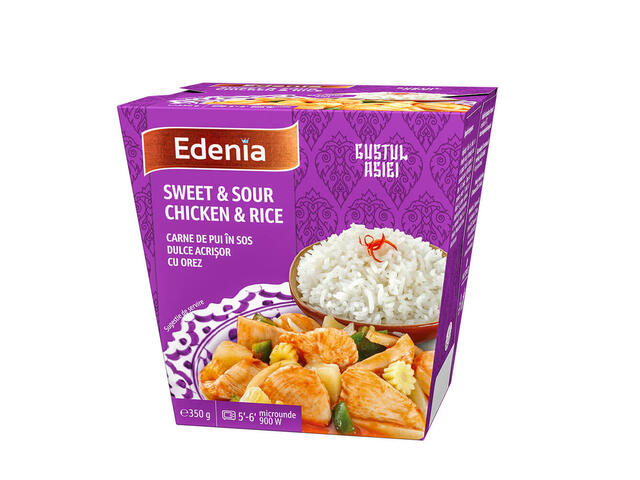 Edenia carne de pui in sos dulce acrisor cu orez 350g