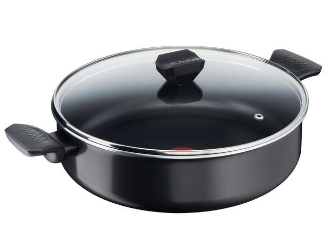 Cratita adanca cu capac sticla Simply Clean Tefal, aluminiu, 28 cm, Negru