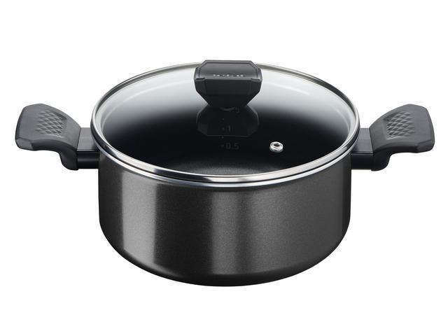 Oala cu capac de sticla Simply Clean Tefal,  aluminiu, 24 cm, Negru