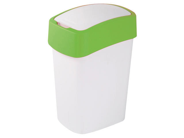 Cos Gunoi Cu Capac Batant Curver Flip Bin, Plastic, 10L, 18.9 X 35 X 23.5 Cm, Gri/Verde