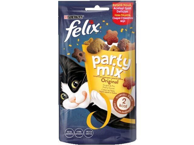 Felix Party Mix Original cu pui, ficat, curcan, recompense pentru pisici, 60 g