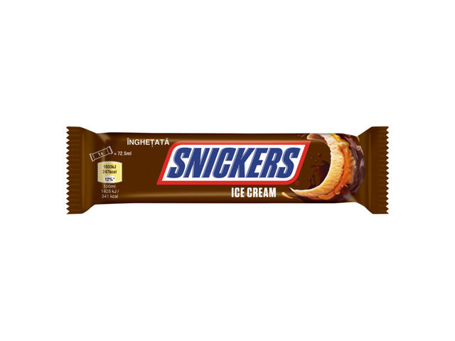 Snickers Baton de inghetata cu arahide si caramel moale cu glazura de cacao 72,5 ml /66g