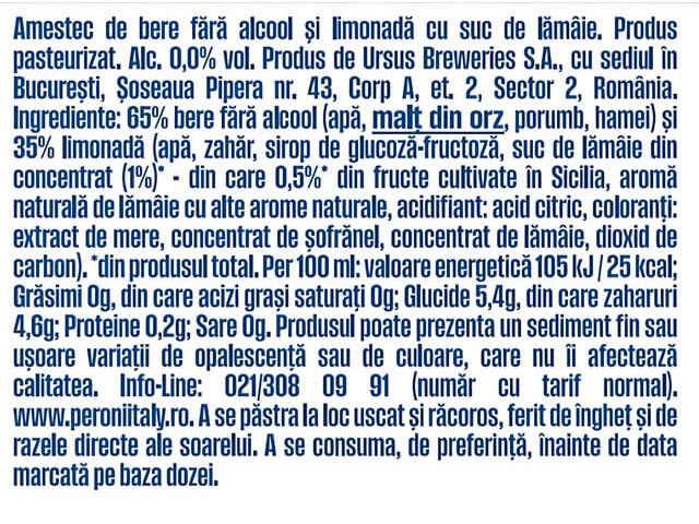 Bere aromatizata fara alcool Peroni Limone di Sicilia, 3+1 x 0.5 l