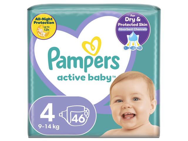 Scutece Active Baby Marimea 4 9-14kg 46buc Pampers