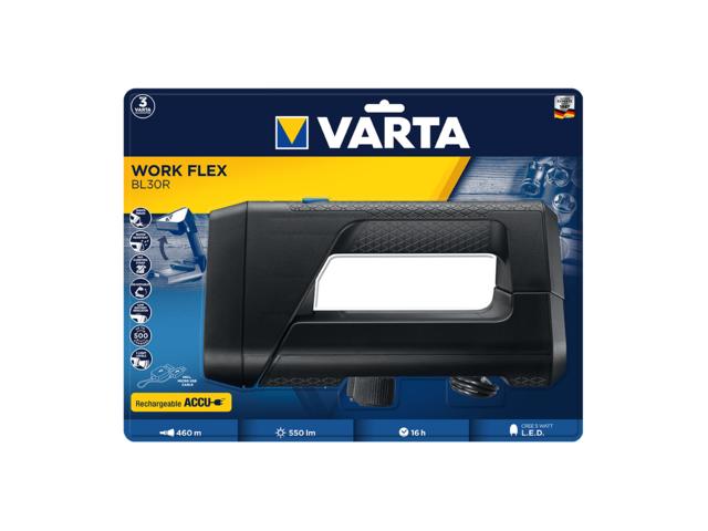 Lanterna LED de lucru Varta Work Flex BL30R, cu acumulator, 5W, 550 lm, 3 moduri de iluminare, cablu USB