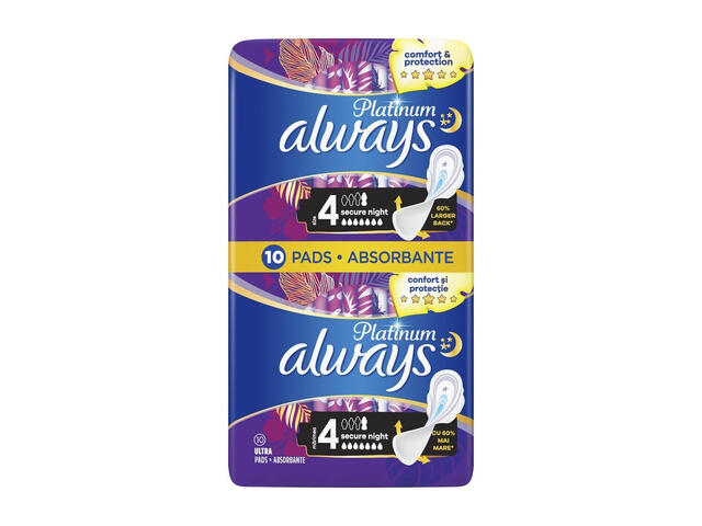 Absorbante Always Platinum Secure Night, 10 bucati