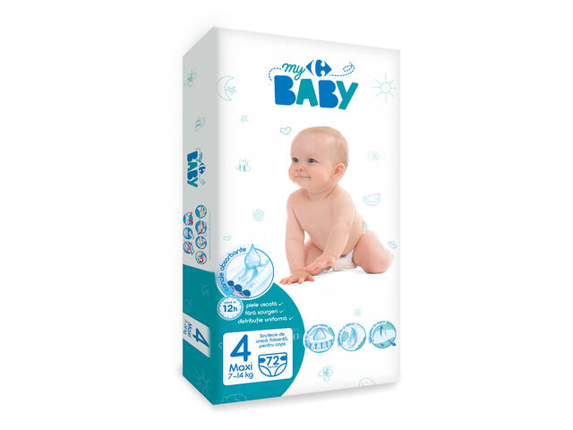 Scutece copii maxi nr.4, Carrefour Baby 7-14 kg, 72 bucati