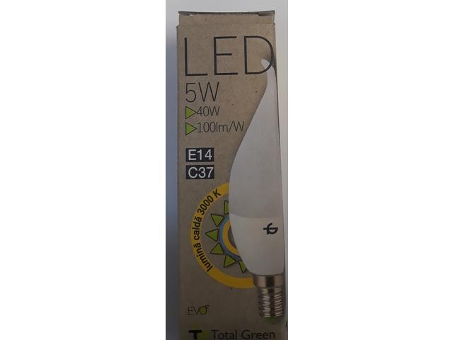 Bec LED EVO tip lumanare Flacara Total Green, C37, 5W, soclu E14, 3000K