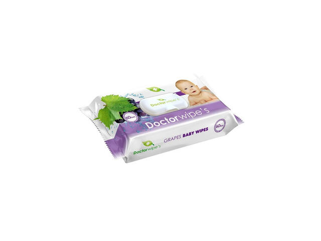 Servetele umede bebelusi Doctor Wipe's Grape, 60 bucati