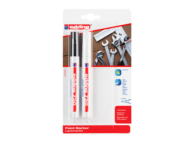 Marker permanent Edding 750, cu vopsea, corp metalic, varf rotund, 2-4 mm, alb, negru