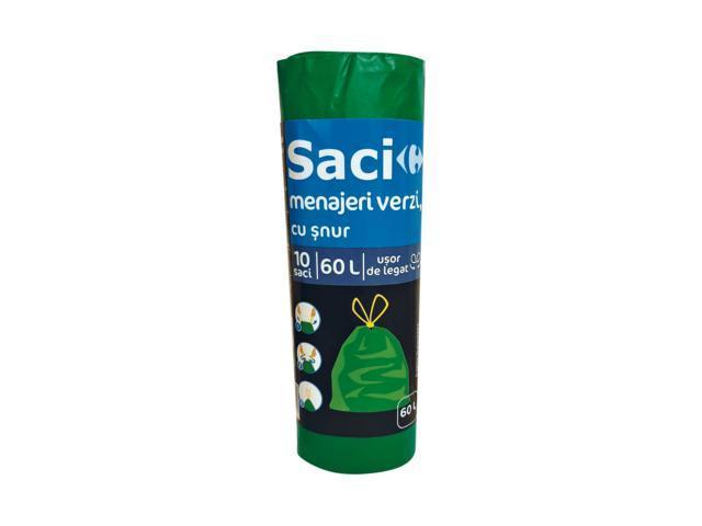 SAC CARREFOUR VERDE CU SNUR 60L 10B