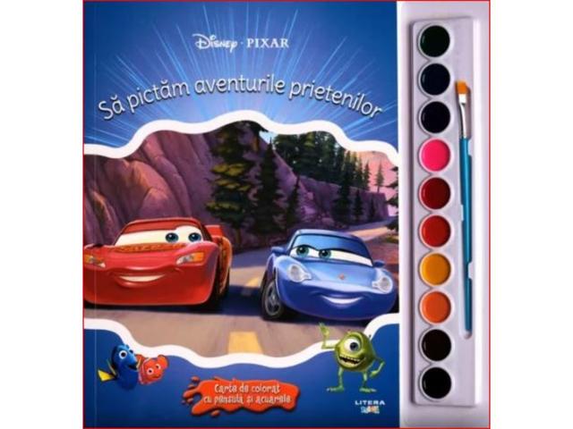 Sa pictam aventurile prietenilor carte de colorat cu pensule si acuarele, Disney Pixar