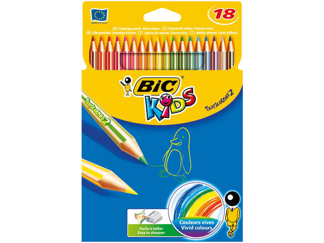 Creioane colorate Tropicolors, 18 bucati, BIC