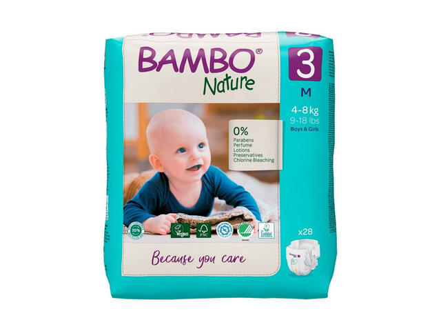 Scutece Bambo Nature Eco - Friendly, marimea 3, 4 - 8 kg, 28 bucati