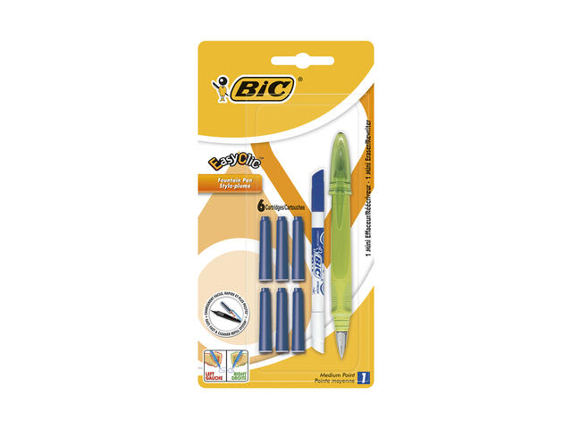 Stilou cu 6 rezerve si mini pic Easy Clic Standard Bic, Verde