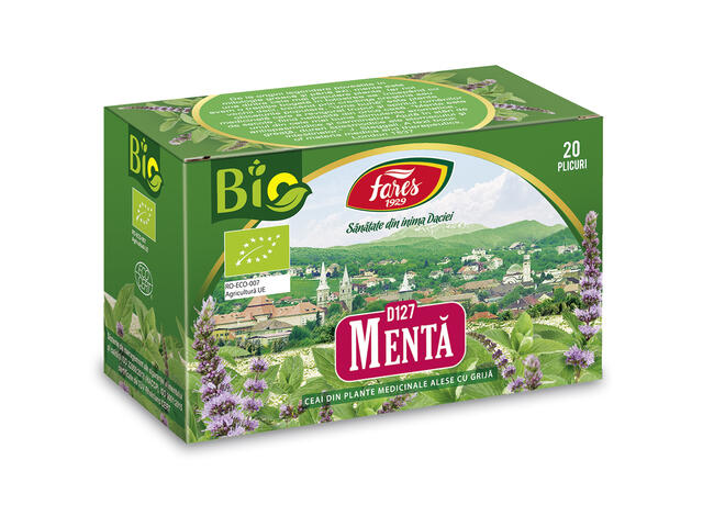 Ceai natural din menta Bio,  Fares, 20 pliculete, 40g