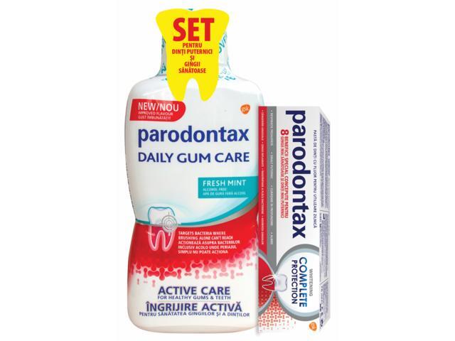 Pachet pasta de dinti parodontax Complete Protection Whitening 75ML& Apa de gura parodontax Daily Gum Care Fresh Mint 500ML