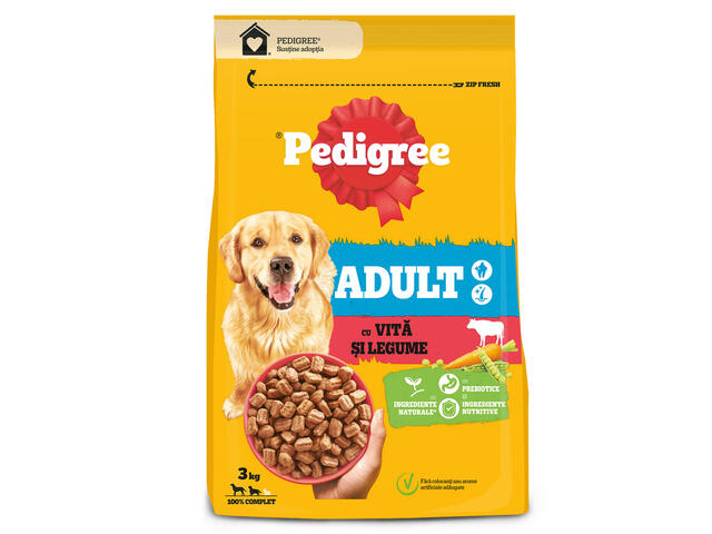 Pedigree hrana uscata cu vita si legume pentru caini adulti 3kg