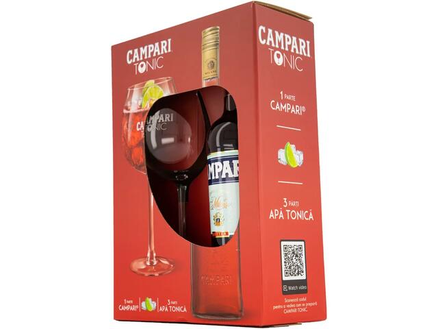 Pachet Aperitiv Campari Bitter 25%, 0.7L+1 Pahar