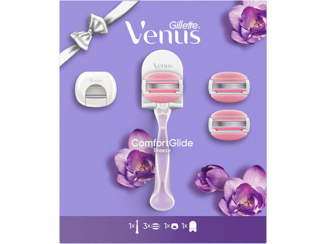 Set pentru cadou Gillette Venus Comfort Glide Breeze: aparat de ras, 1 bucata + lame de ras 3 bucati