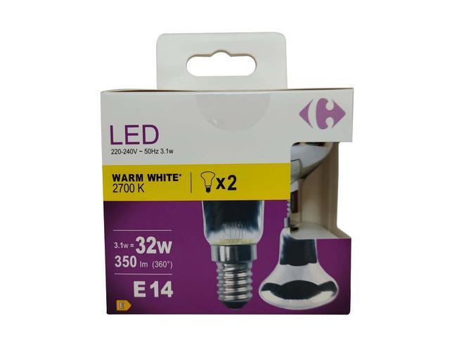Set 2 becuri LED Carrefour, E14, 350 lm, 2700 K, 3.1 W (32 W)