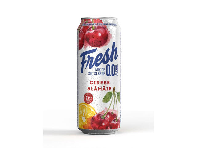 Bere blonda fara alcool cu aroma de cirese si lamaie Fresh, doza, 0.5 l