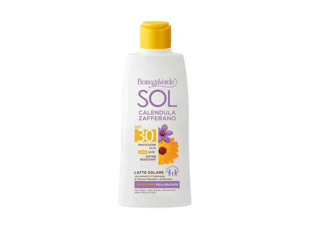 Lapte cu protectie solara, rezistent la apa, cu extract de galbenele de la Palatul Massaini si sofran, SPF 30 - SOL Calendula Zafferano, 200 ML