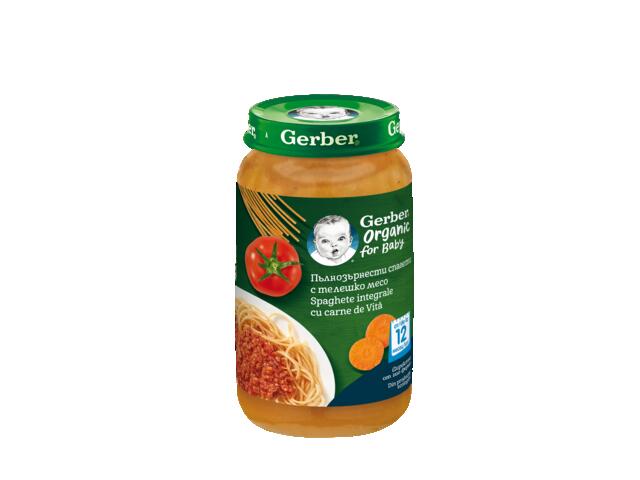 Gerber BIO Spaghete integrale cu carne de Vita, piure bebelusi, de la 12 luni, 250g