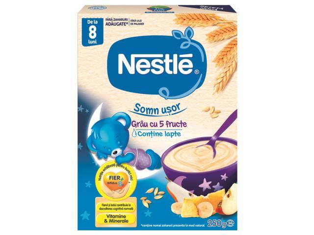 Nestlé SOMN USOR, GRAU SI 5 FRUCTE, cereale bebelusi de la 8 luni, 250 g