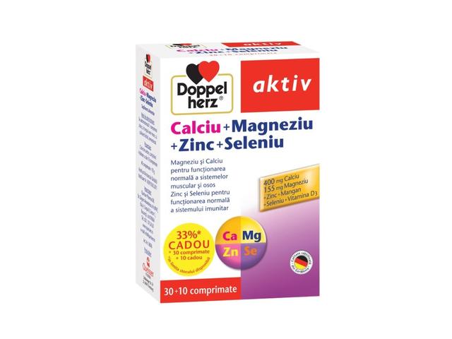 DOPPELHERZ AKTIV CALCIU+MAGNEZIU+ZINC+SELENIU 30CPR + 10CPR GRATIS