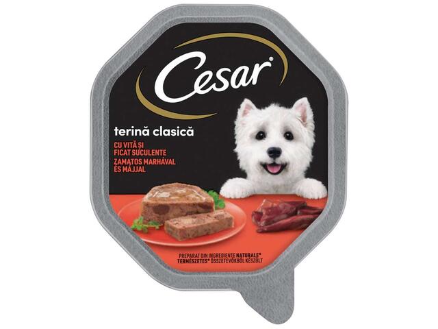 Cesar hrana umeda pentru caini adulti pate cu vita si ficat 150 g