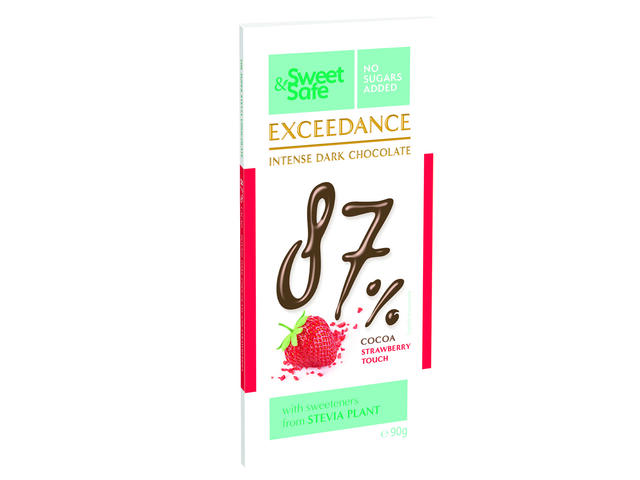 Ciocolata neagra 87% cacao si capsuni Sweet&Safe 90g