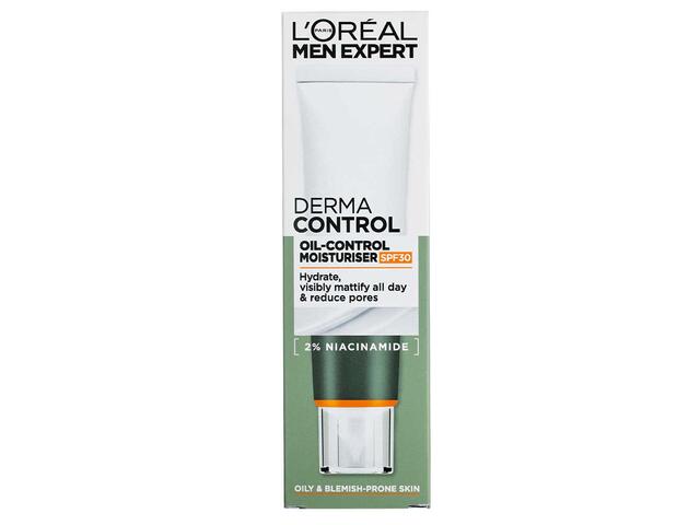 Crema Hidratanta Pentru Tenul Gras L'Oréal Paris Men Expert Derma Control Cu Spf 30 Pentru Barbati, 2% Niacinamida, Reduce Sebumul, 40 Ml
